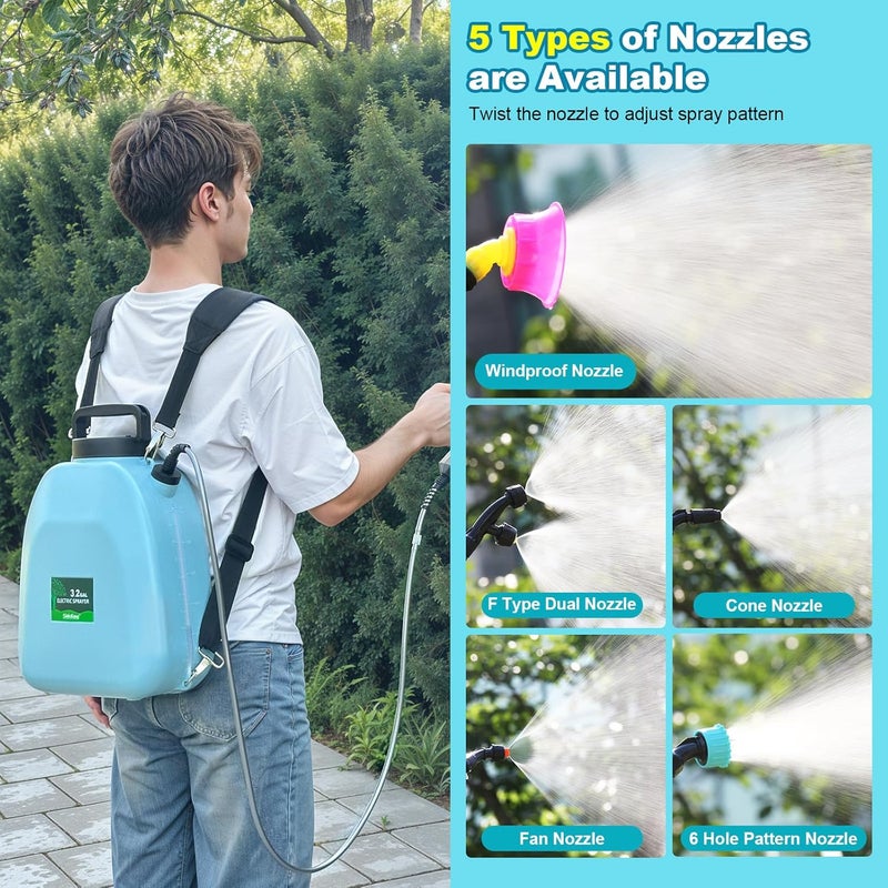 SideKing 3.2 Gallon Battery Powered Backpack Sprayer, Upgraded Electric Back Pack Sprayer with 3 Spray Speed, Battery Indicator, Rechargeable Handle, 41" Telescopic Wand, 5 Mist Nozzles, for Lawn and Garden - Image 4